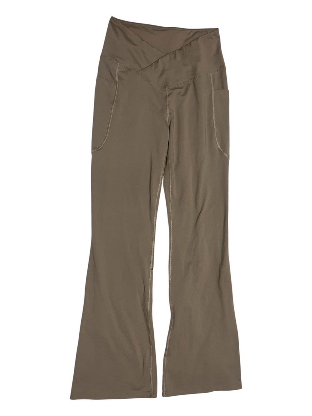 🌼 5/$25 Baleaf Crossover High-Waisted Flare Yoga Pants Taupe Brown Sz Large